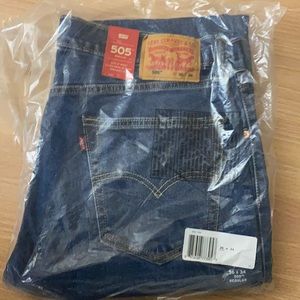 Levi Strauss men’s 505 jeans, never worn new in the package. Size 36×34